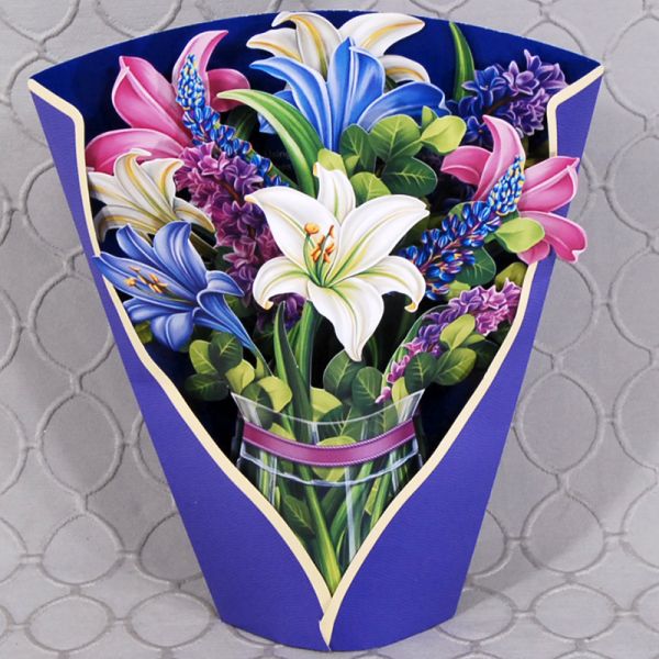 Pop-Up Card Lilies & Lupines Bouquet