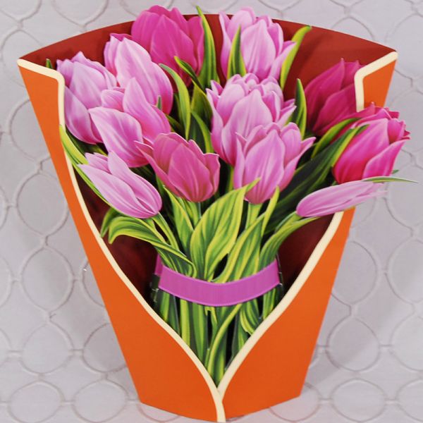 Pop-Up Card Pink Tulips Bouquet 