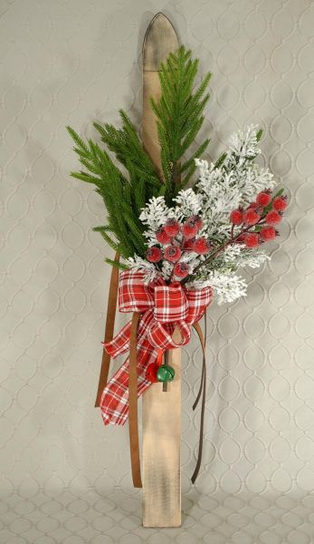 Silk Arrangement on Wooden Ski #1T1218